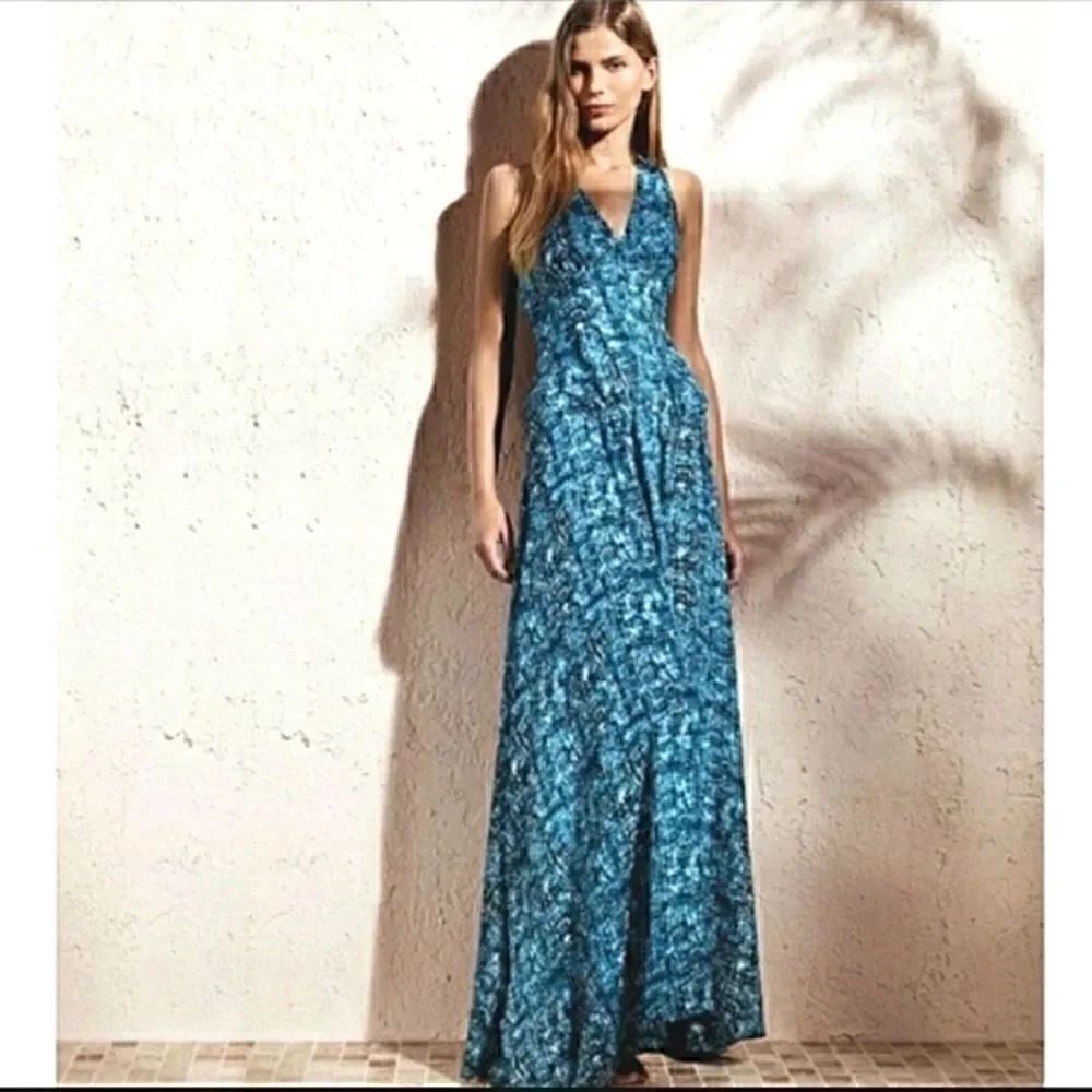 NWOT Derek Lam for Design Nation Blue "Armadillo" Print Maxi Dress szXS Ret.$178